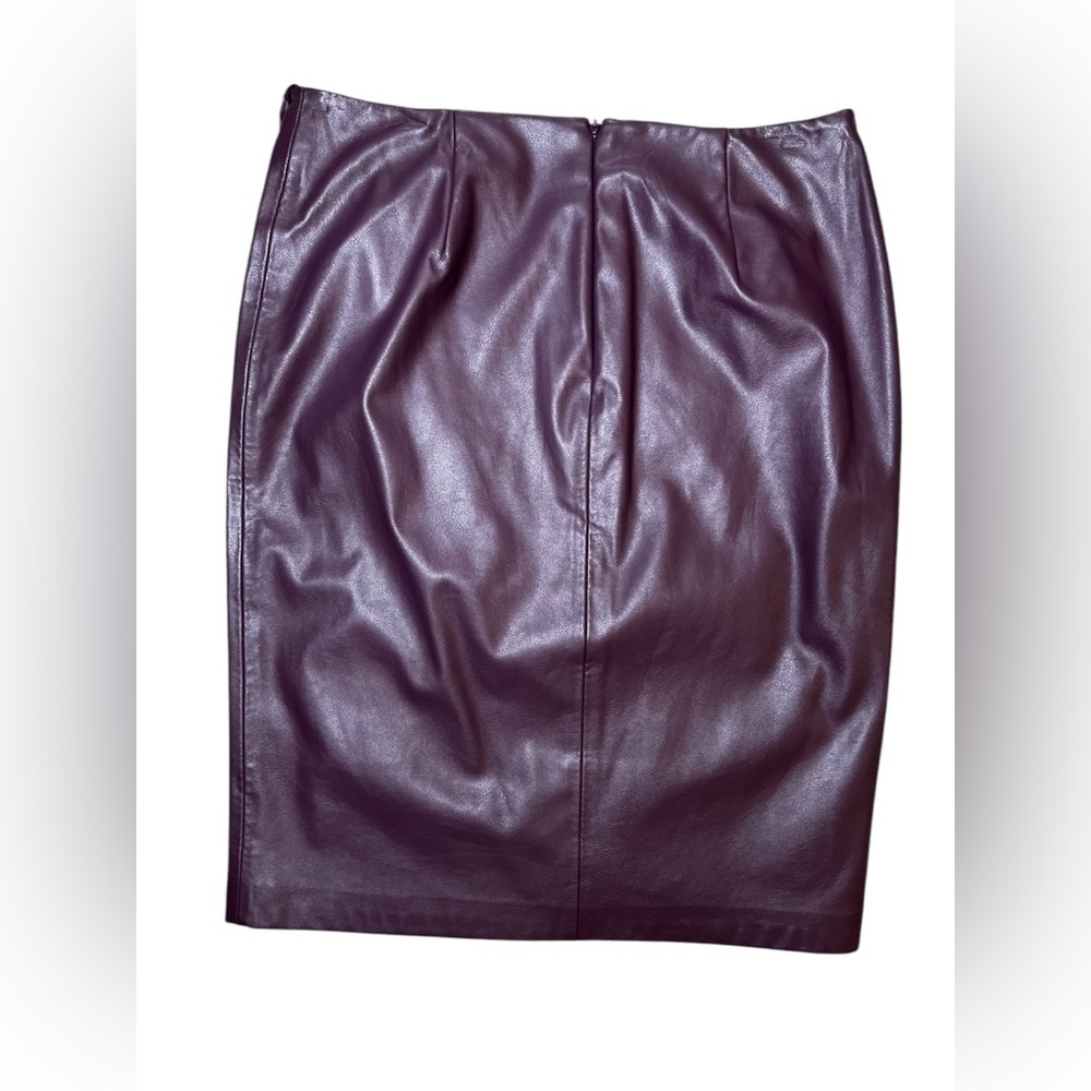 Calvin Klein Plum Faux-Leather Draped Pencil Skirt - Picture 6 of 8